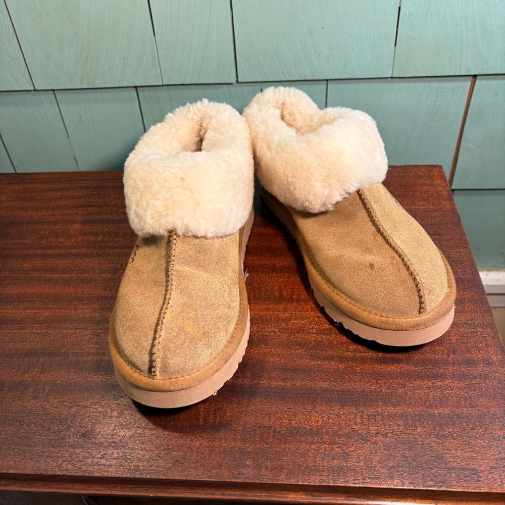 Tarramarra Australian Sheepskin Suede Slippers Chestnut Wool Lined Warm Cozy